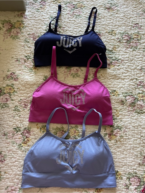 Juicy Couture Other - Juicy Couture Black, Pink & Lavender Rhinestone Logo Seamless Bralettes - 3 Pack